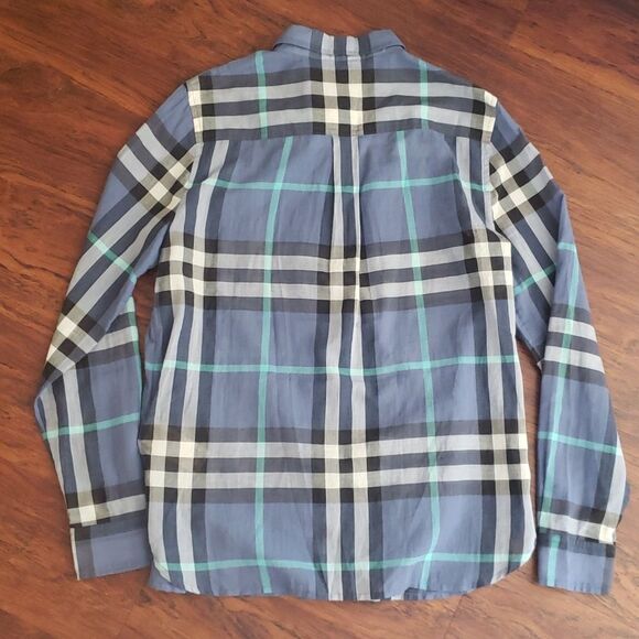 Burberry Blue Iconic Nova Check Plaid Chic Feminine Pullover Blouse Size Medium - Picture 6 of 6